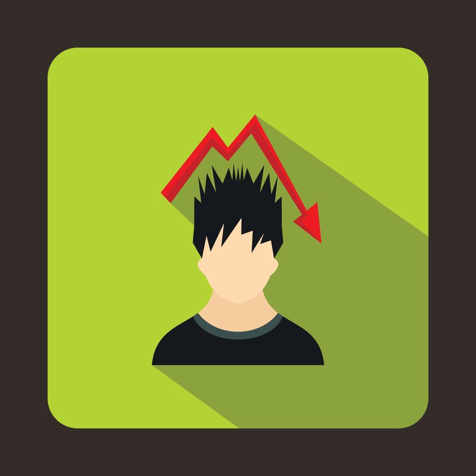Man with falling red graph over head icon vector