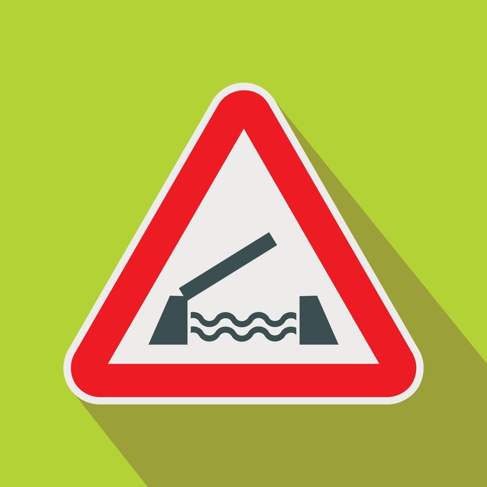 Lifting bridge warning sign icon, flat style vector