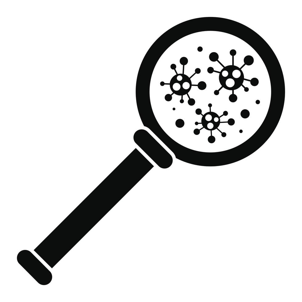 icono de inspección de vidrio de aumento de virus, estilo simple vector