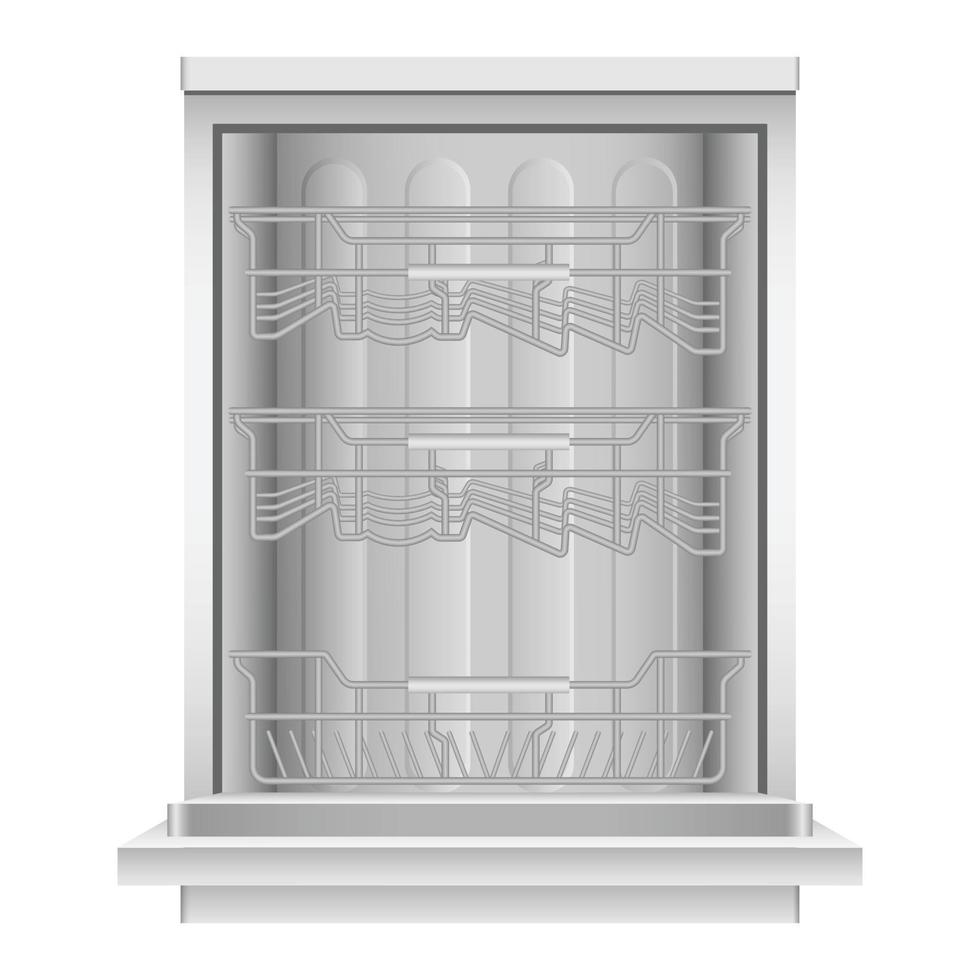 Open dishwasher machine icon, realistic style vector