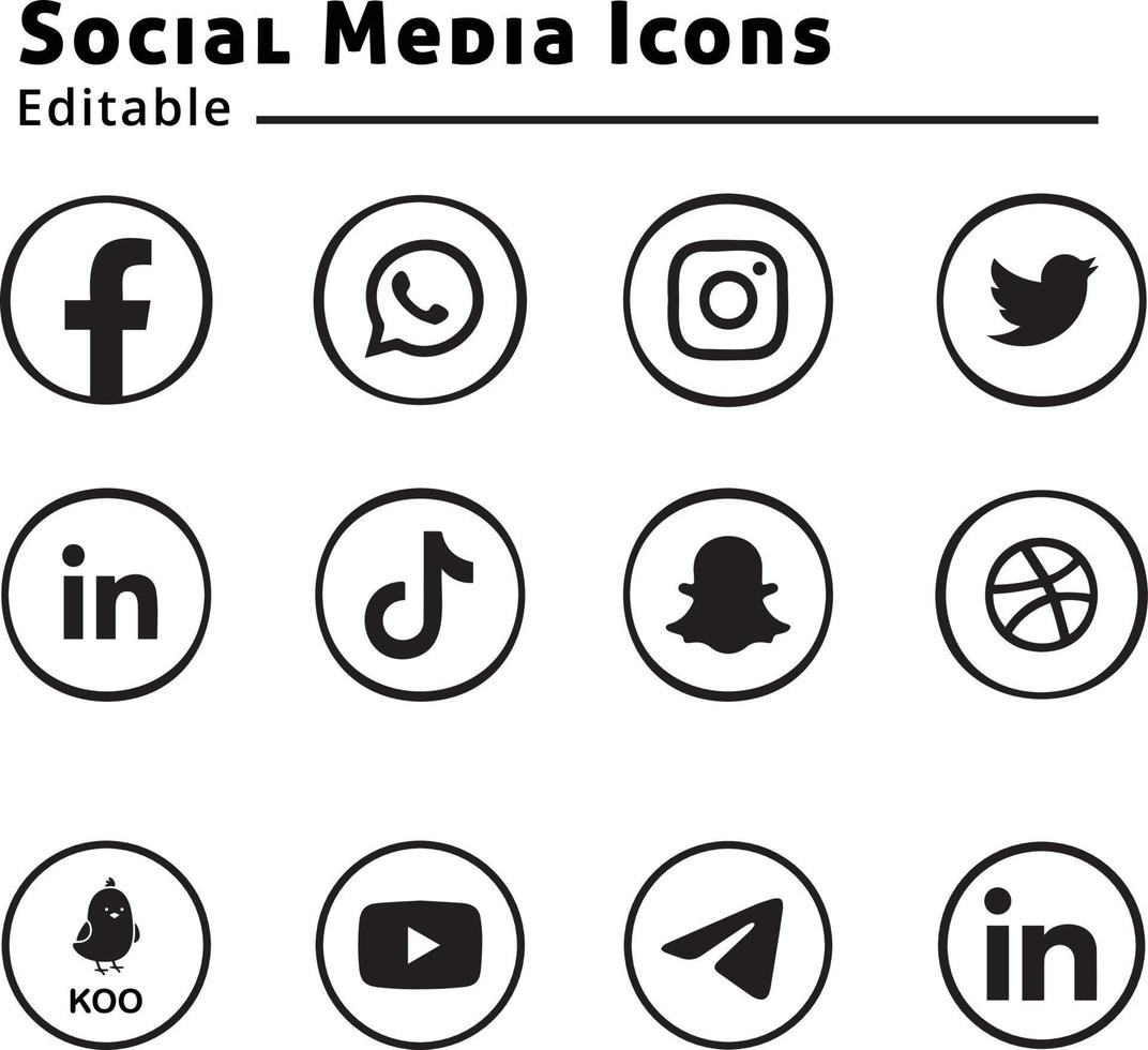 Collection of popular social media logo. Facebook, instagram, twitter, linkedin, youtube, telegram, vimeo, snapchat, whatsapp. Realistic editorial set. vector