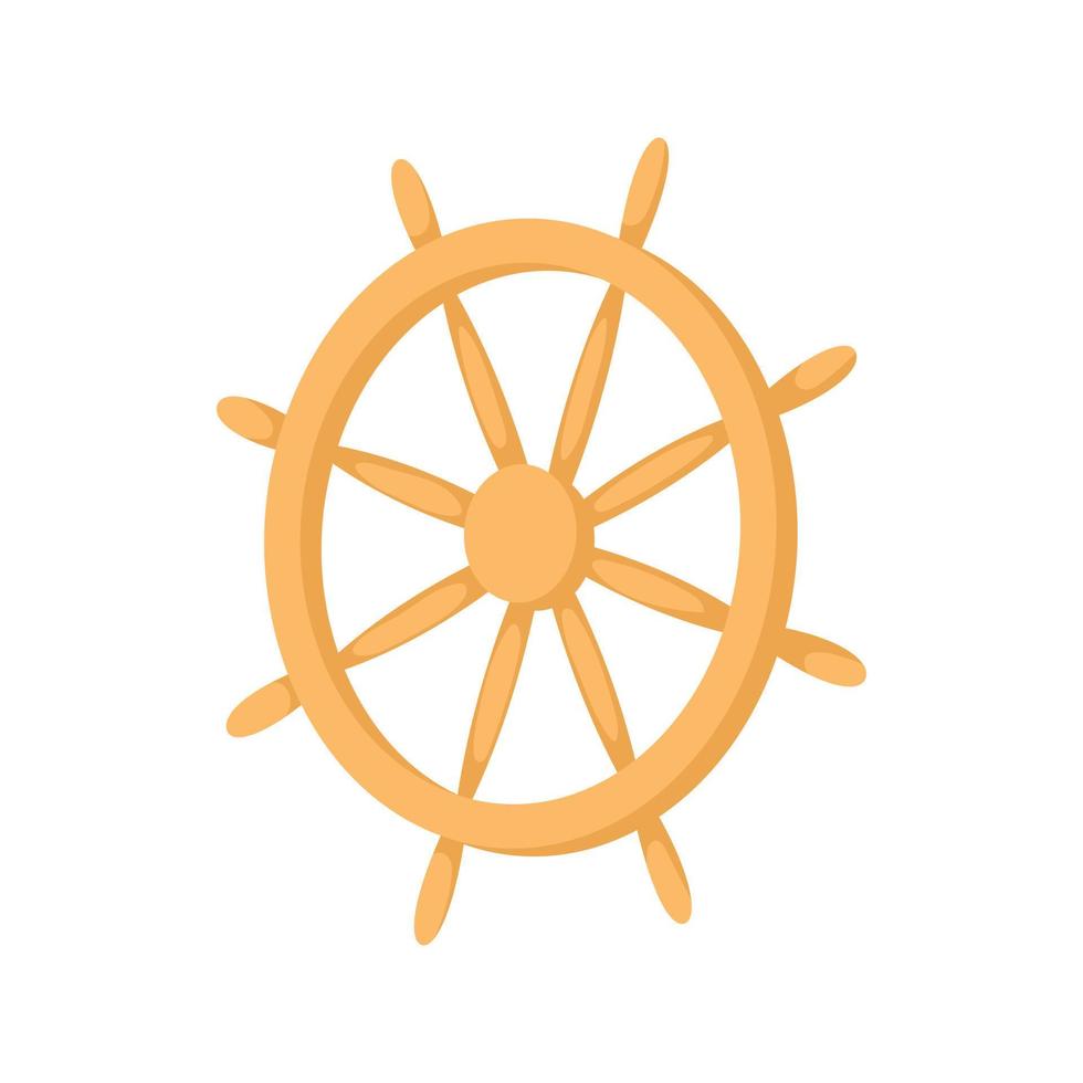 Wooden ship wheel icon, cartoon style vector