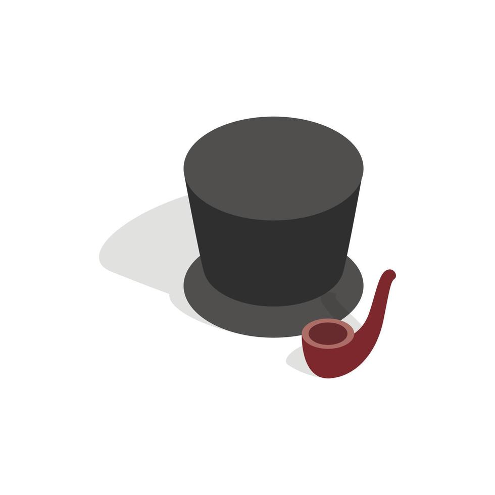 Hat and smoking pipe icon, isometric 3d style vector