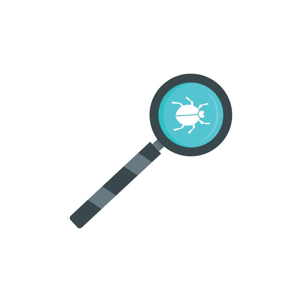 Magnify glass computer virus icon, flat style vector