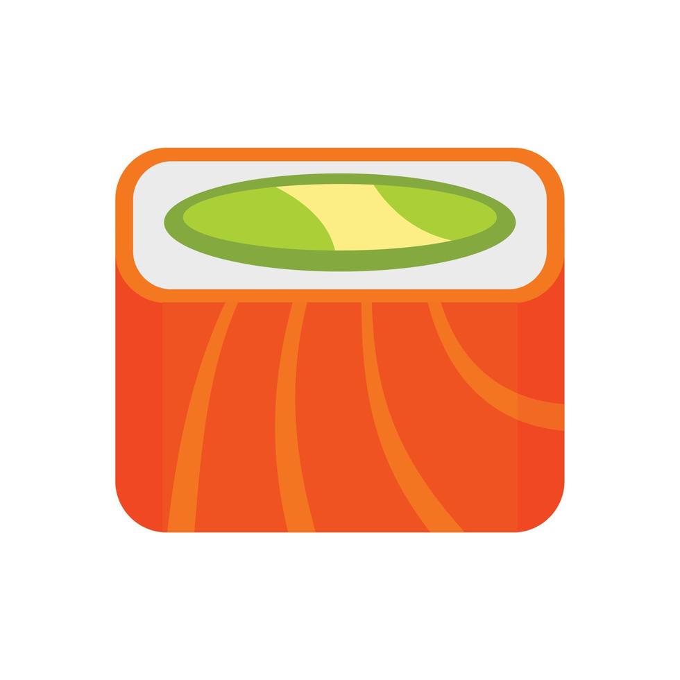 icono de rollo de sushi de arco iris de salmón, estilo plano vector