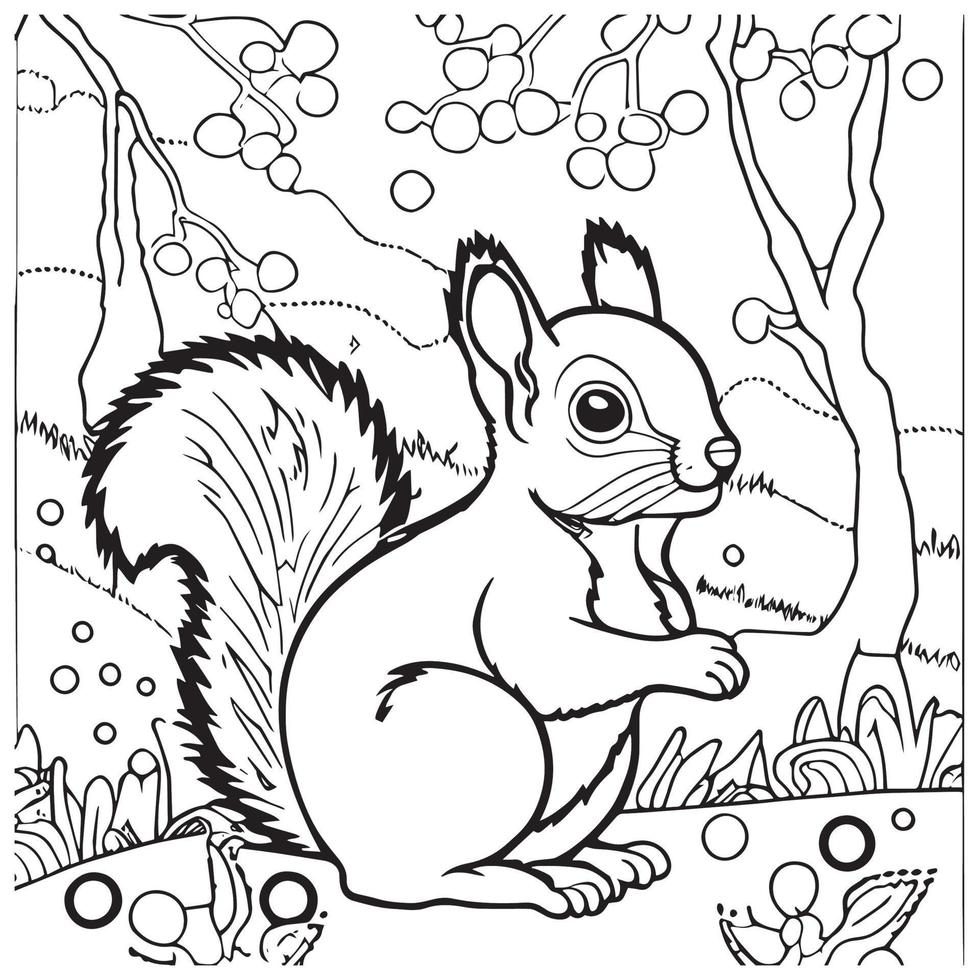 Squirrel outline vector illustration. Coloring book for children.