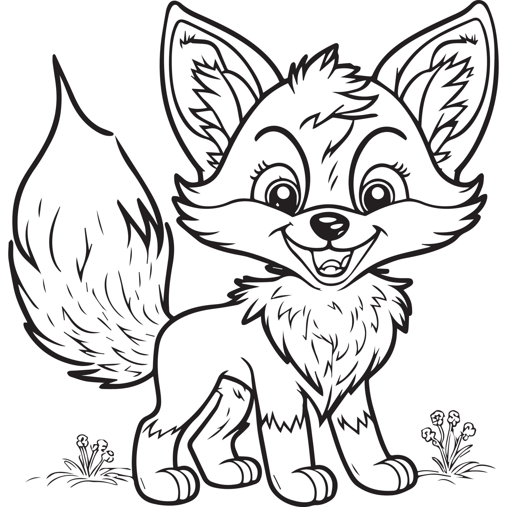 Happy fox cartoon outline illustration. Coloring book for children, vector  drawing. 14487525 Vector Art at Vecteezy
