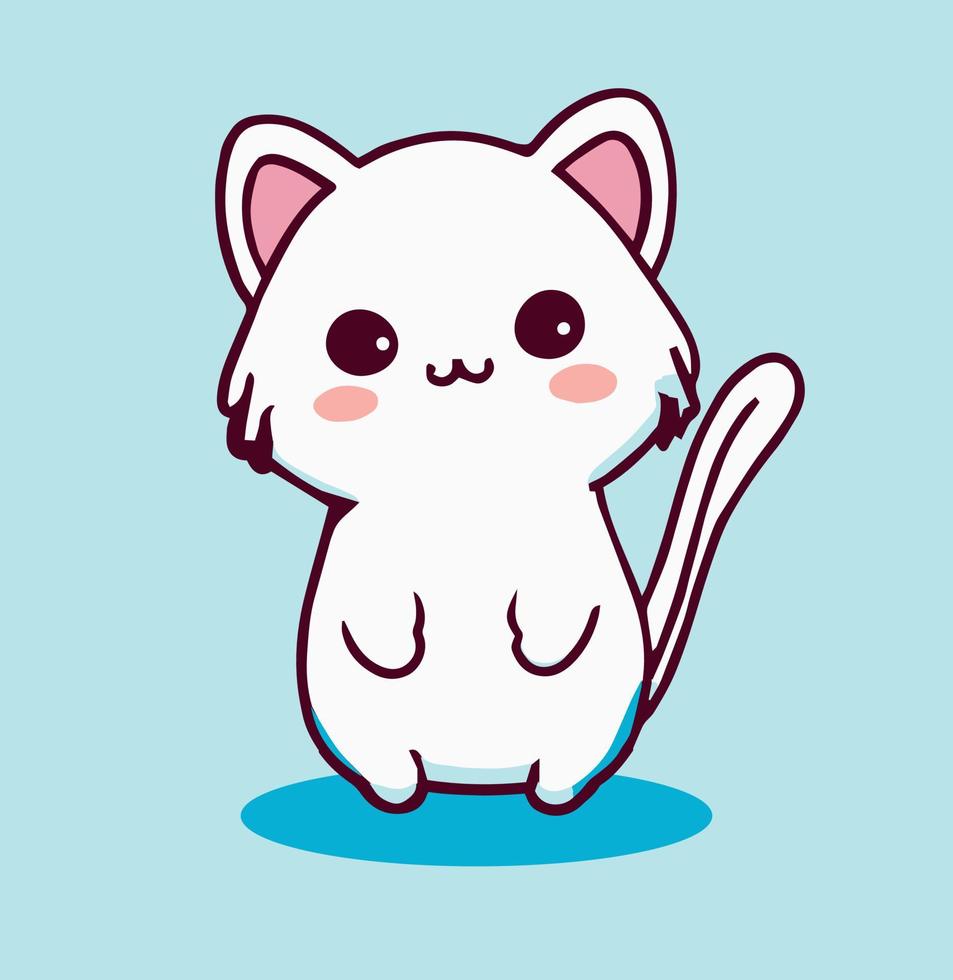 lindo gato kawaii ilustración vectorial de gatito feliz de dibujos animados. vector