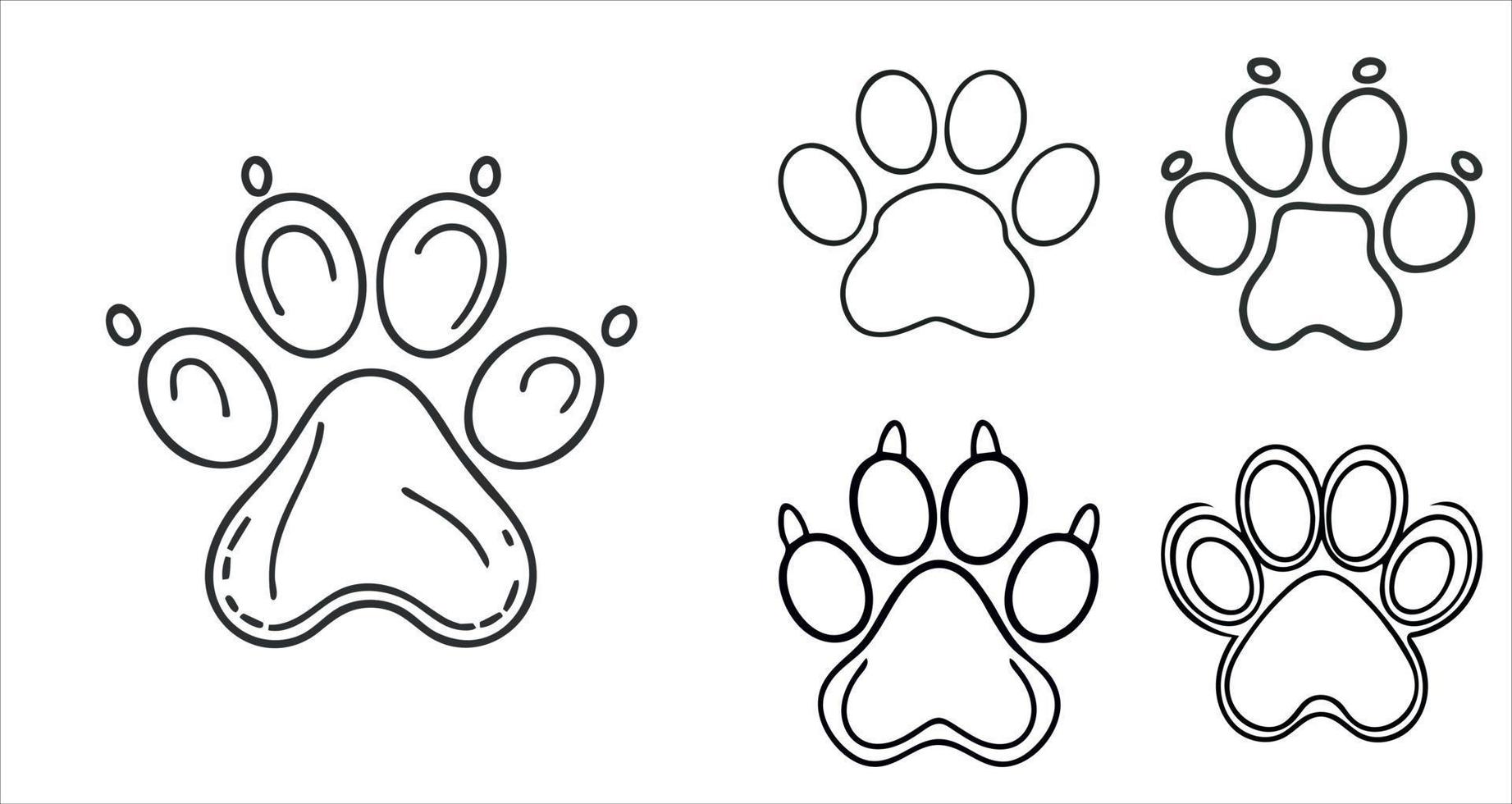 conjunto de huellas vectoriales de pata de perro. contorno de silueta de huella de dedo de lobo, estilo vectorial. vector