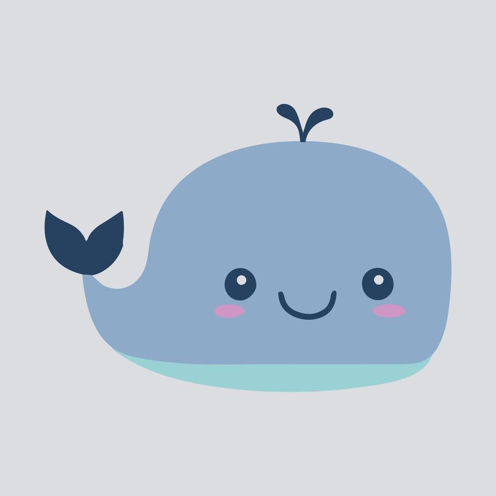 Cute happy kawaii whale vector art. Isolated cartoon baby animal.