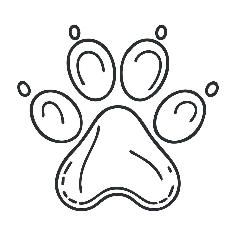 Dog paw vector print. Silhouette outline of wolf toe print, vector style.