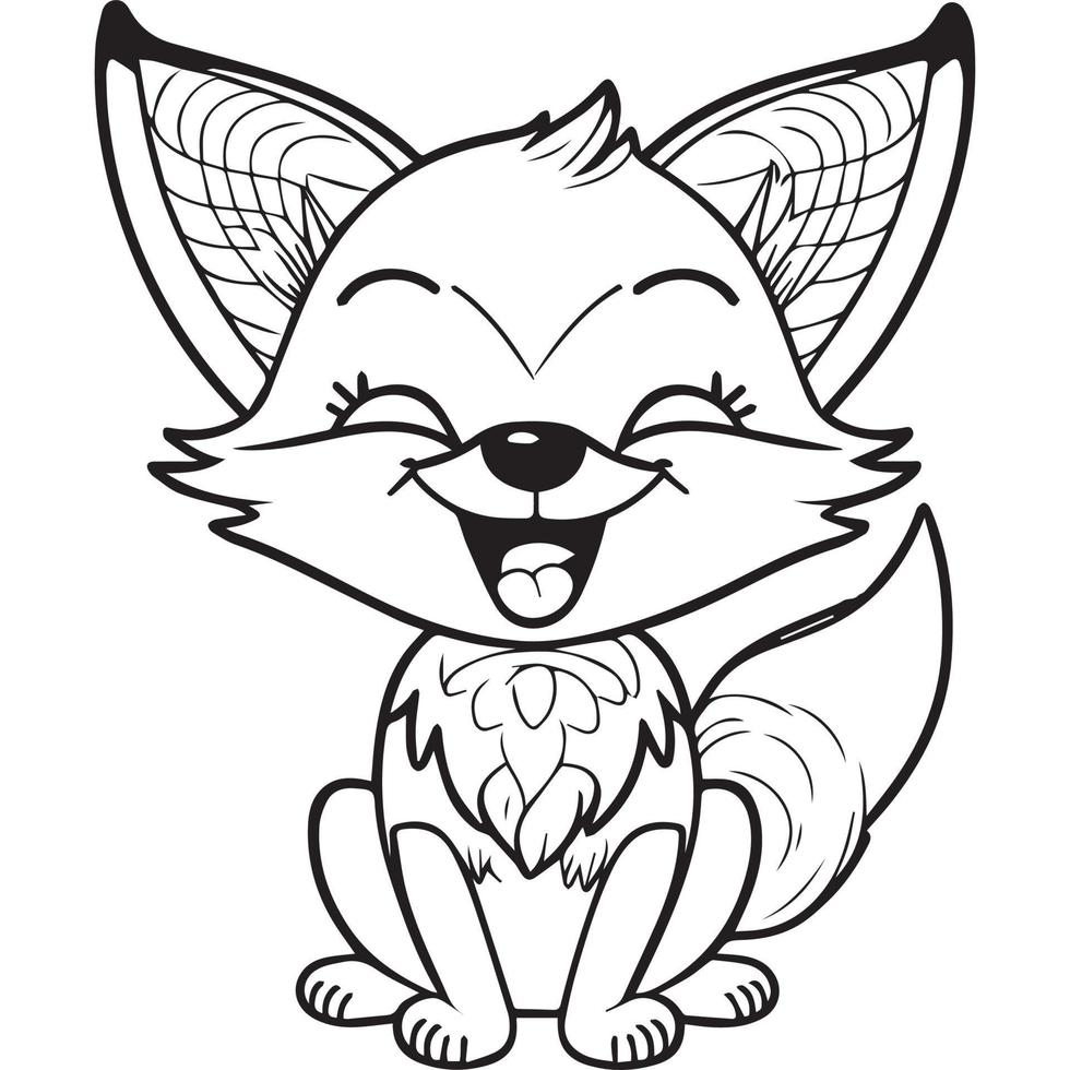 Happy fox cartoon outline illustration. Coloring book for children, vector drawing.