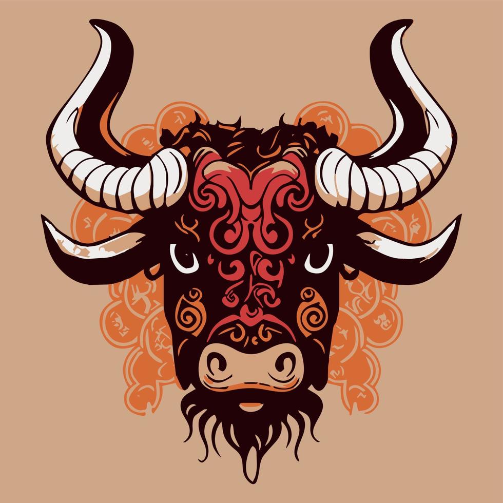 Ox chinese new year vector illustration. Buffalo head. Zodiac sign