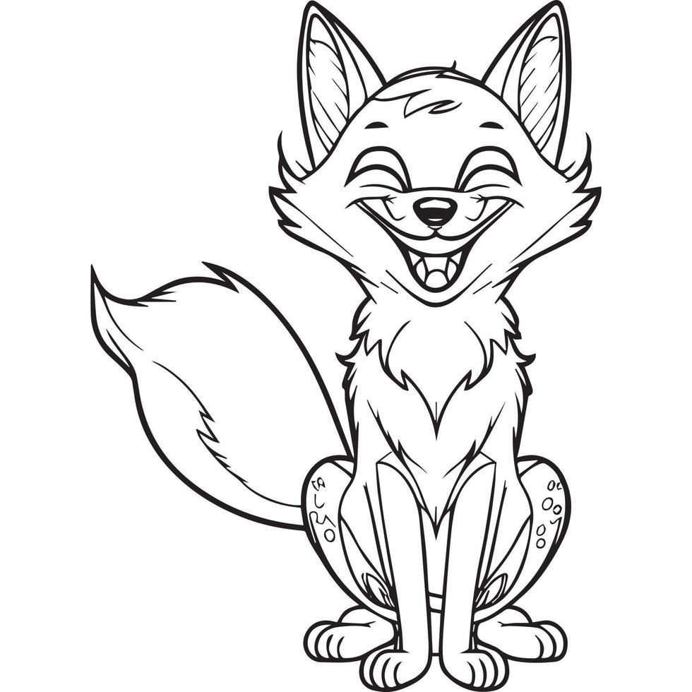 Happy fox cartoon outline illustration. Coloring book for children ...