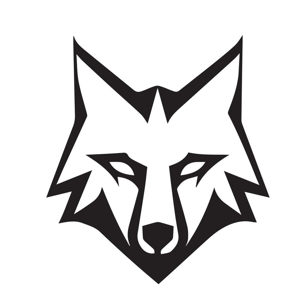 Ilustración de vector de logotipo de lobo moderno mínimo en icono blanco y negro.