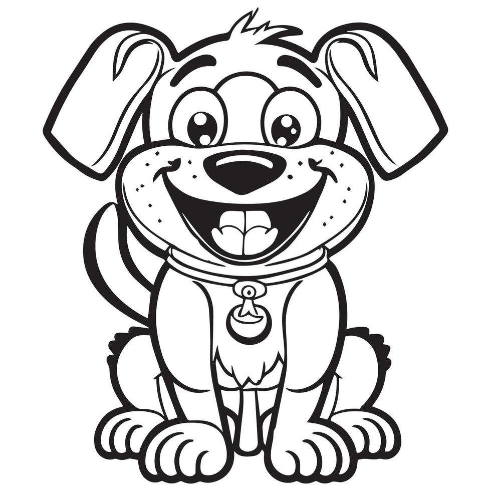 Cute happy cartoon dog illustration. Vector outline for of cute pet. Drawing book for children.