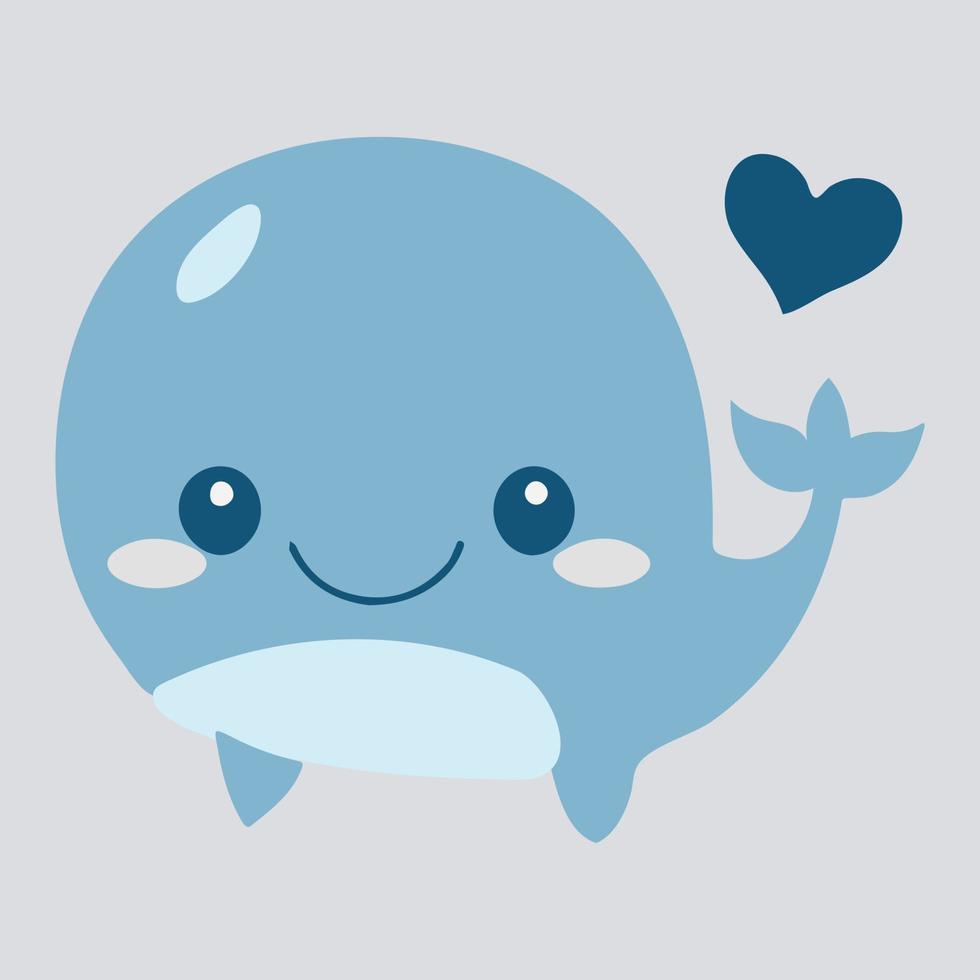 Cute happy kawaii whale vector art. Isolated cartoon baby animal.