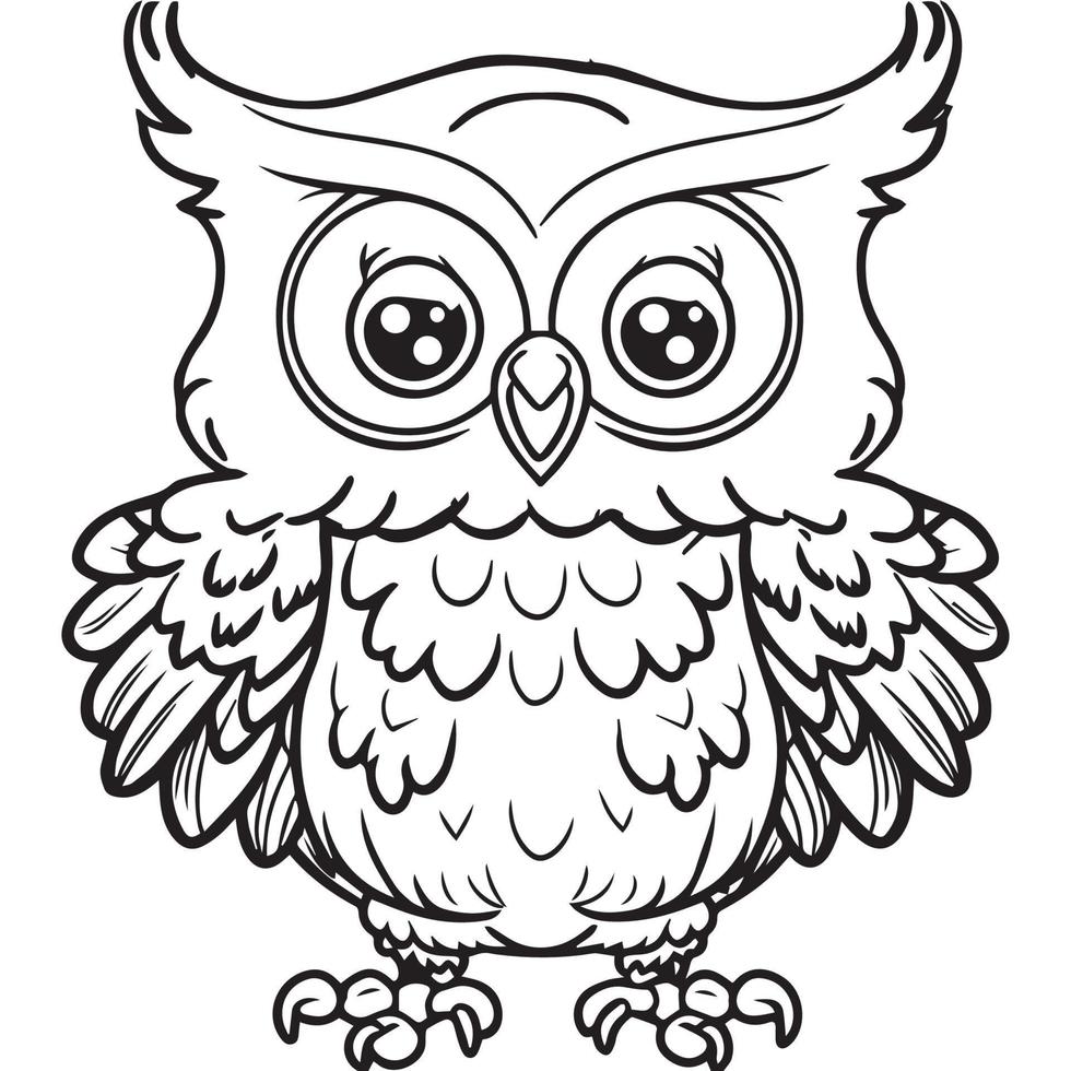 Owl outline vector illustration. Coloring book for children. Cartoon bird black and white drawing.