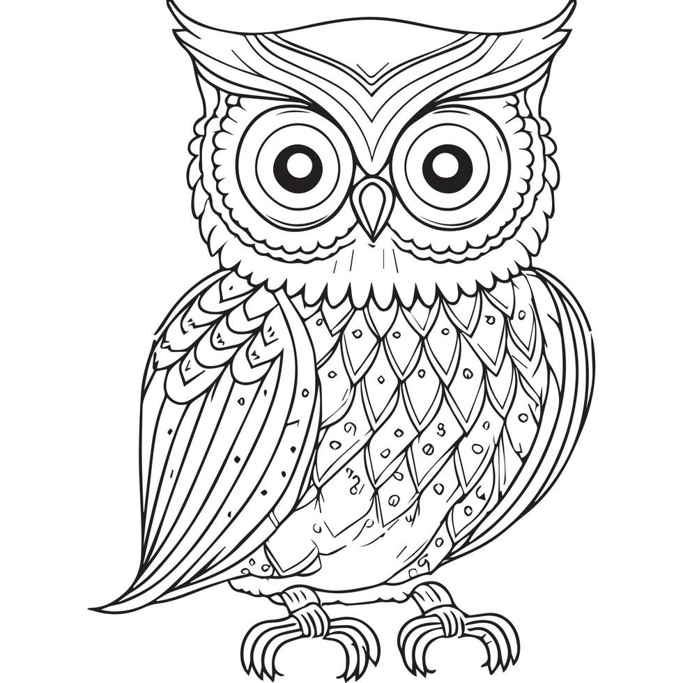Ilustración de vector de contorno de búho. libro para colorear para niños.  dibujo de pájaro de dibujos animados en blanco y negro. 14487721 Vector en  Vecteezy