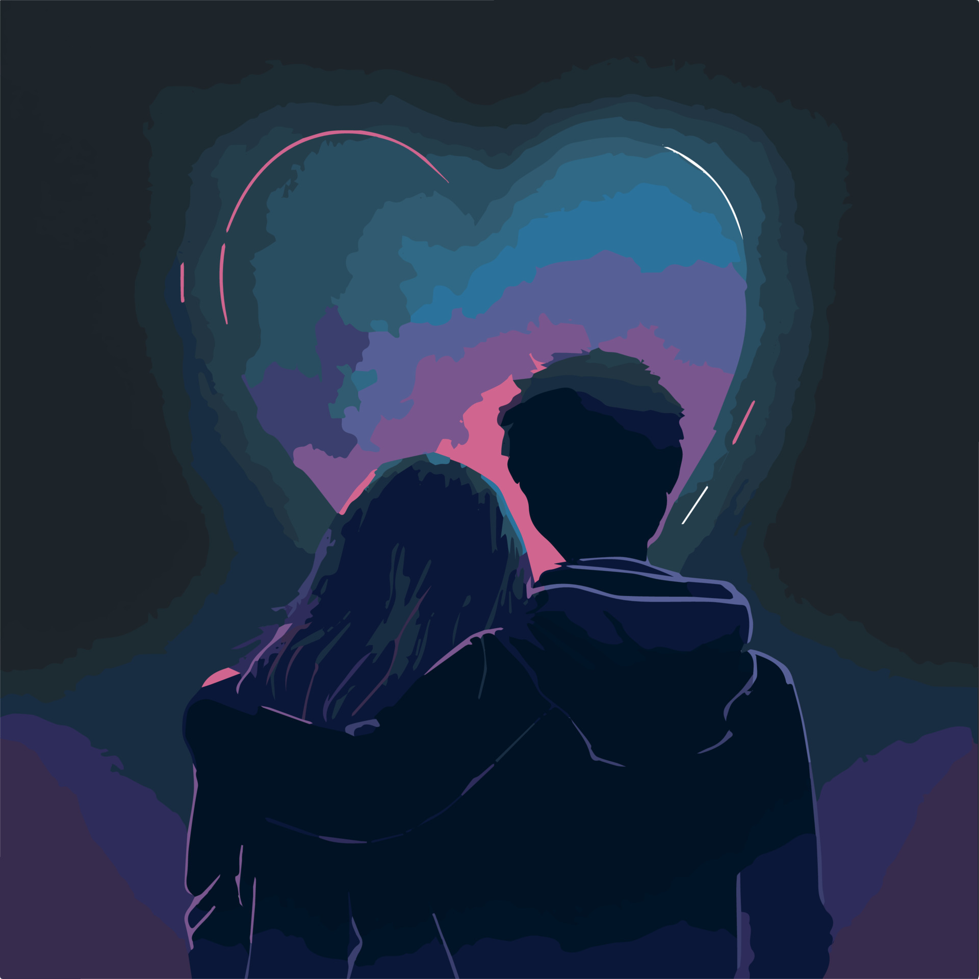 Young couple love vector art. Illustration of romance. Cute cartoon romantic  realtionship. Card for dating. Heart symbol. Isolated young love.  Silhouette, of new love Kissing in a romantic setting art 14487761 Vector