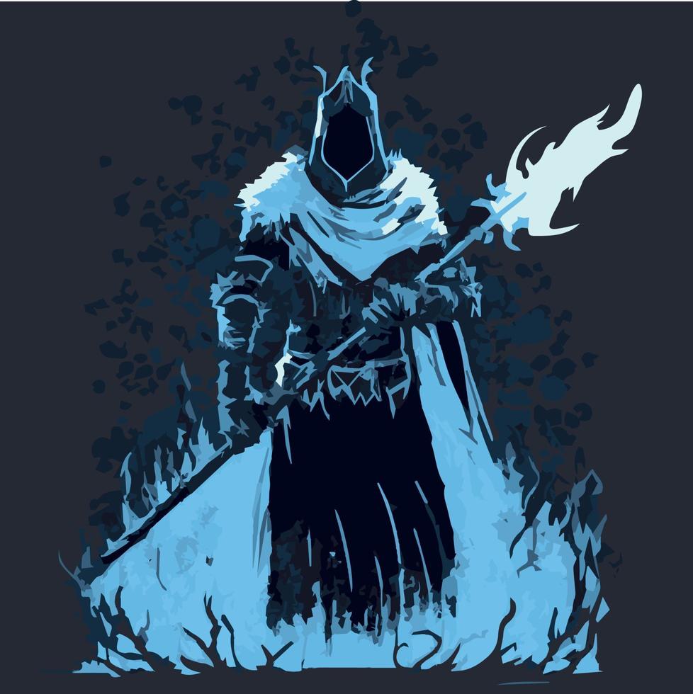 Frost mage vector illustration. Dark wizard. Fairytale sorcerer casting ...