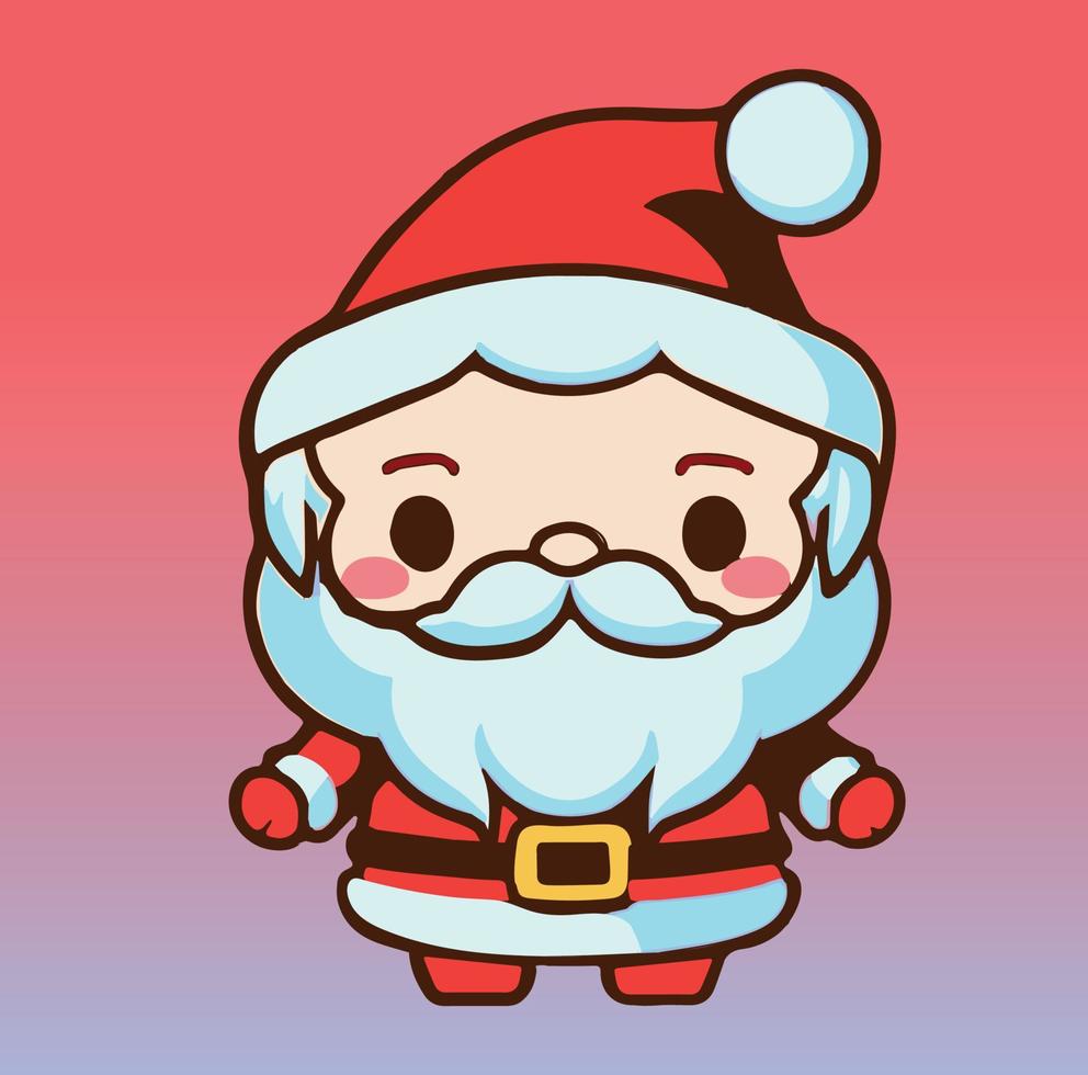 lindo adorable kawaii santa ilustración. feliz celebración navideña. vector