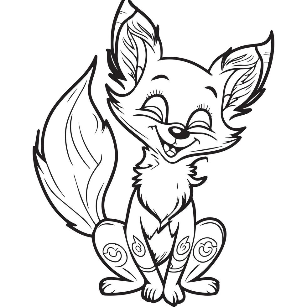 Happy fox cartoon outline illustration. Coloring book for children, vector drawing.