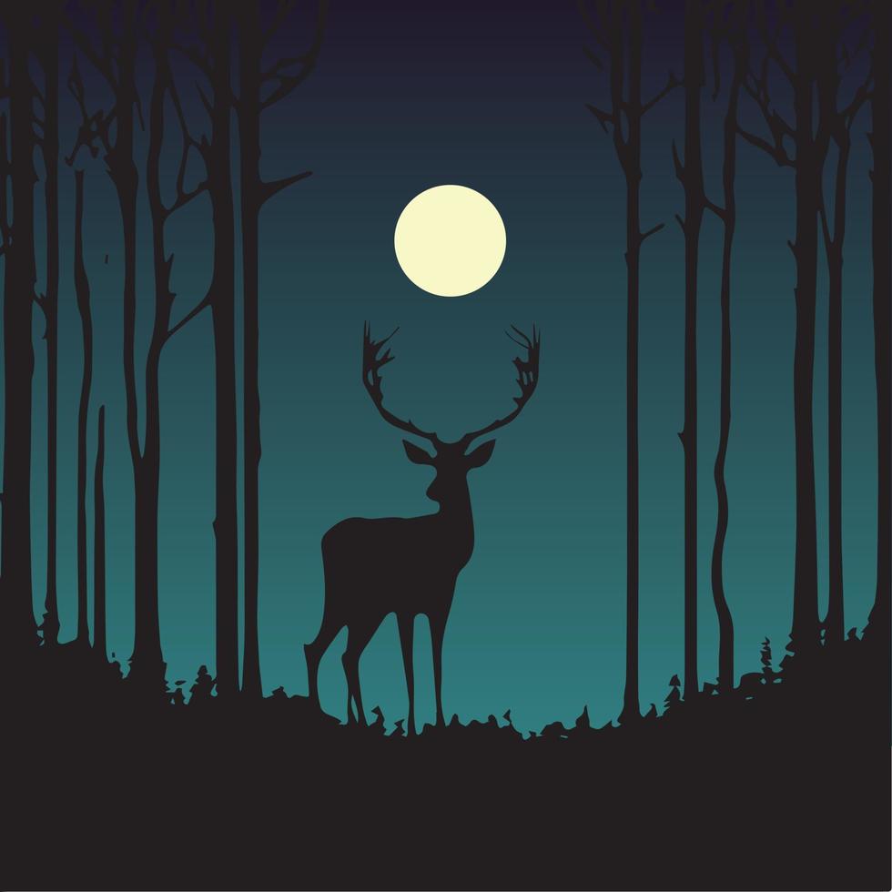 Silhouette of a deer, stag in the night. Beautiful vector art illustration.