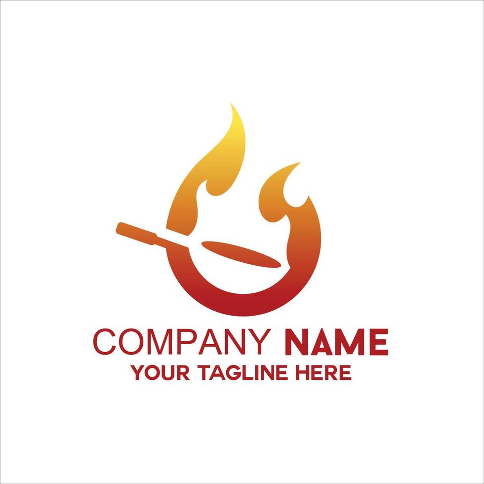 frying pan with flame vector logo