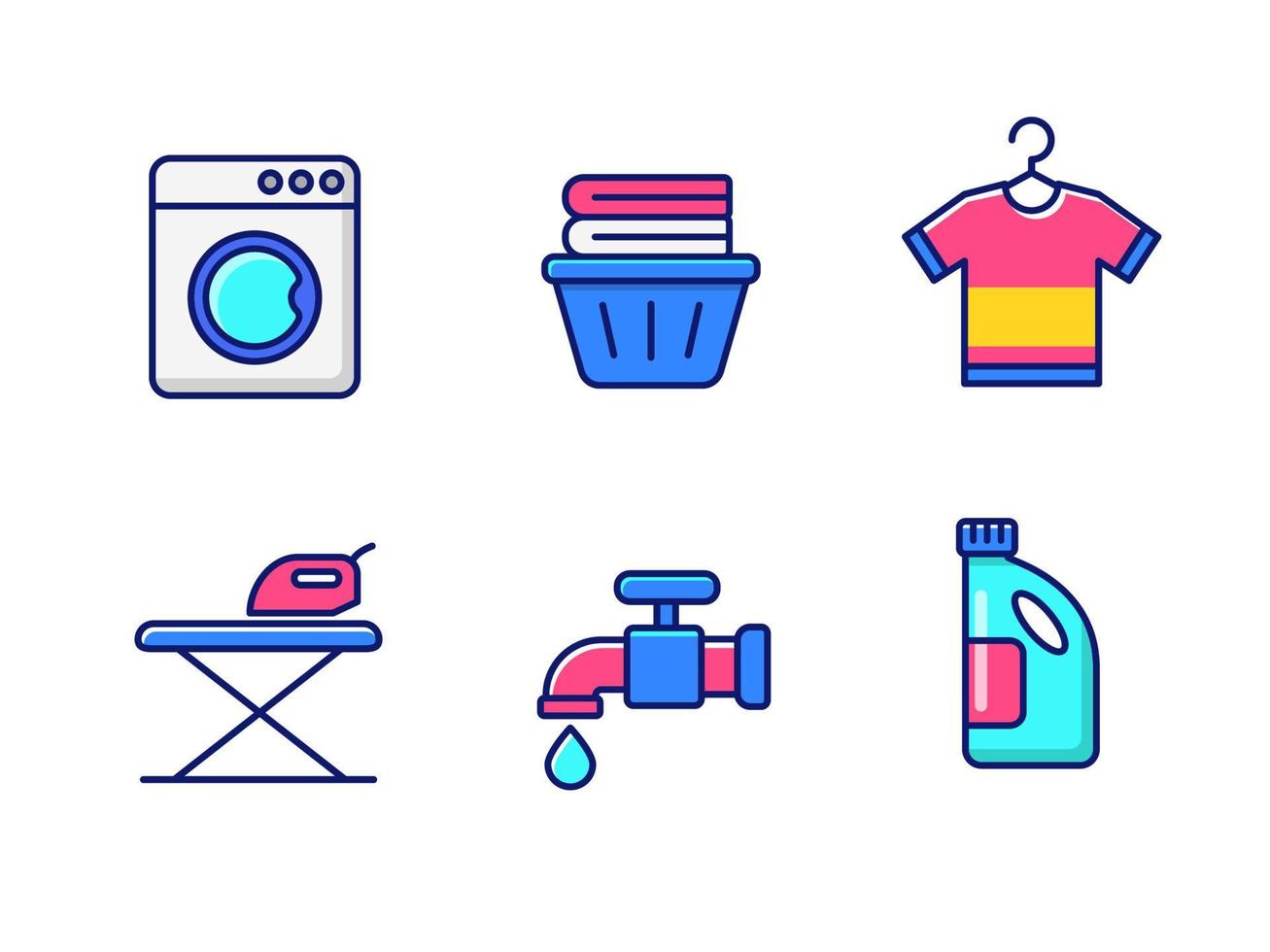 conjunto de iconos de lavandería con diseño colorido aislado sobre fondo blanco vector