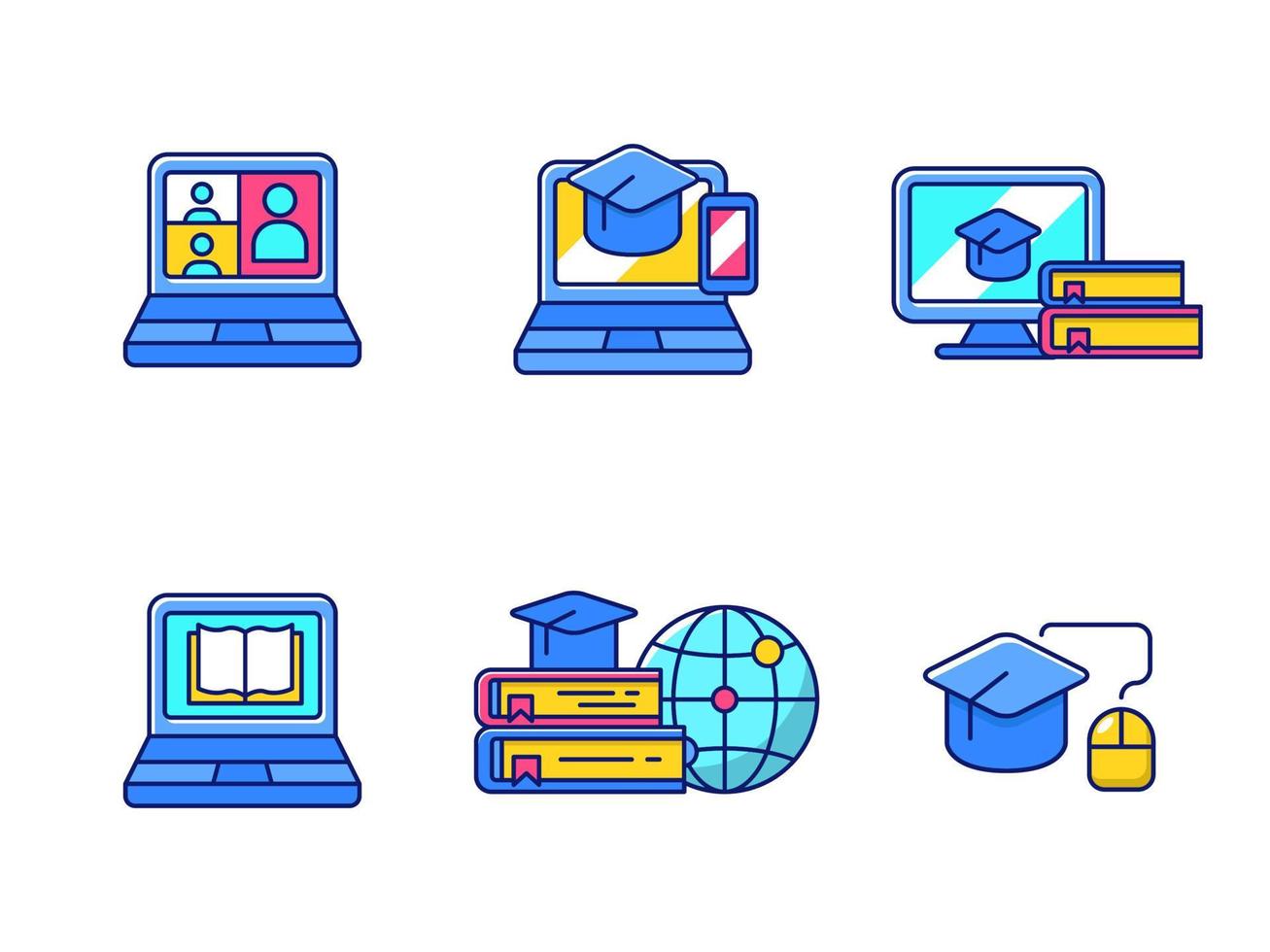 Set of online education icons with colorful designs isolated on white background vector