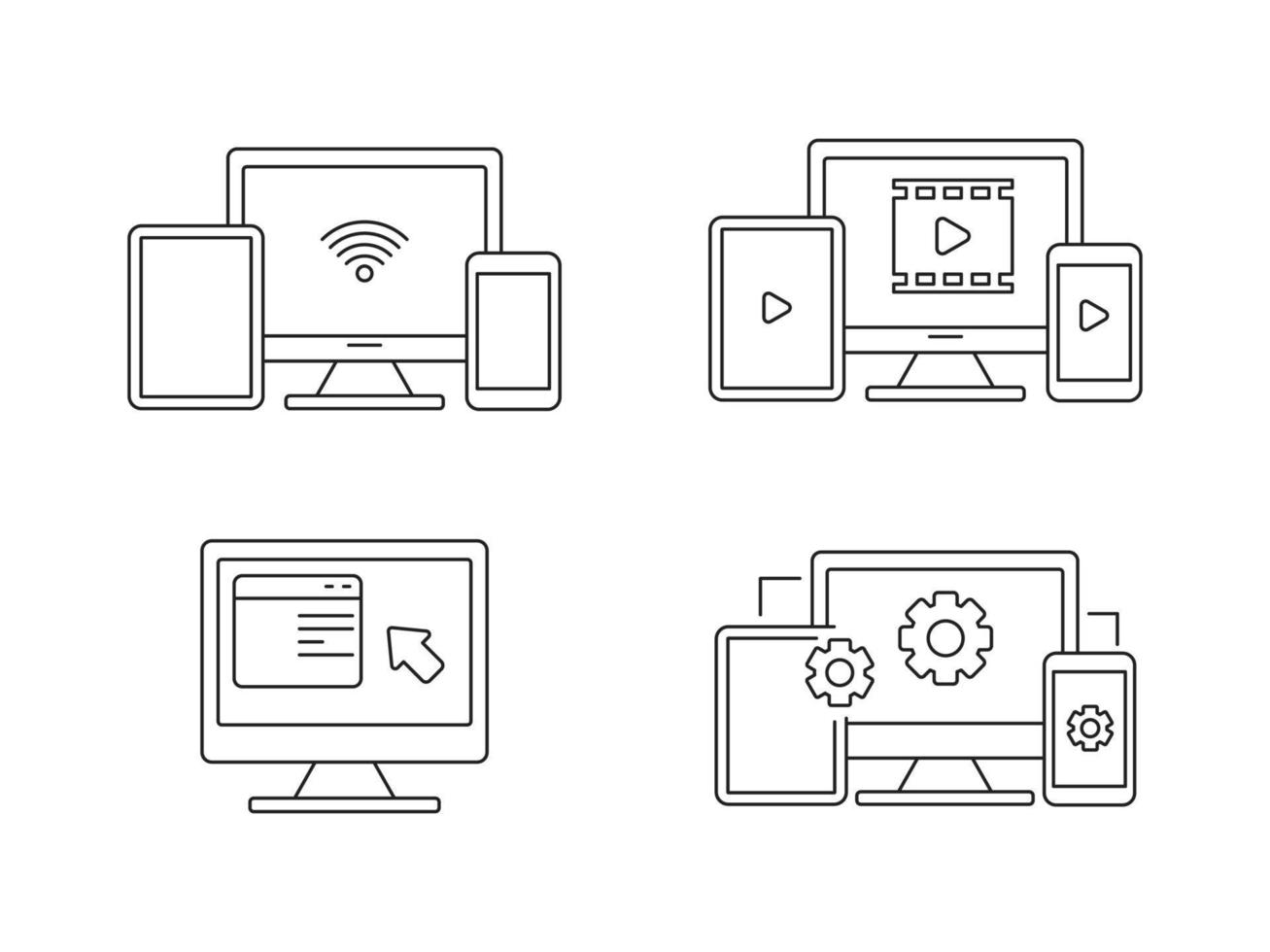 Set of devices icons with linear style isolated on white background vector