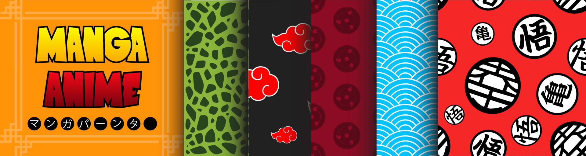Japanese Collection of Seamless Patterns in Oriental Style. Manga Anime