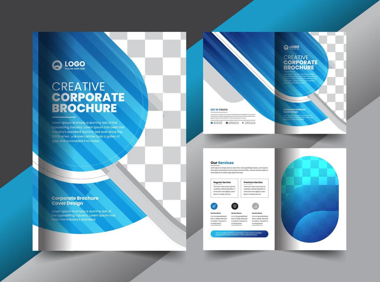 Corporate company business bifold brochure and cover layout concept design with modern shapes vector
