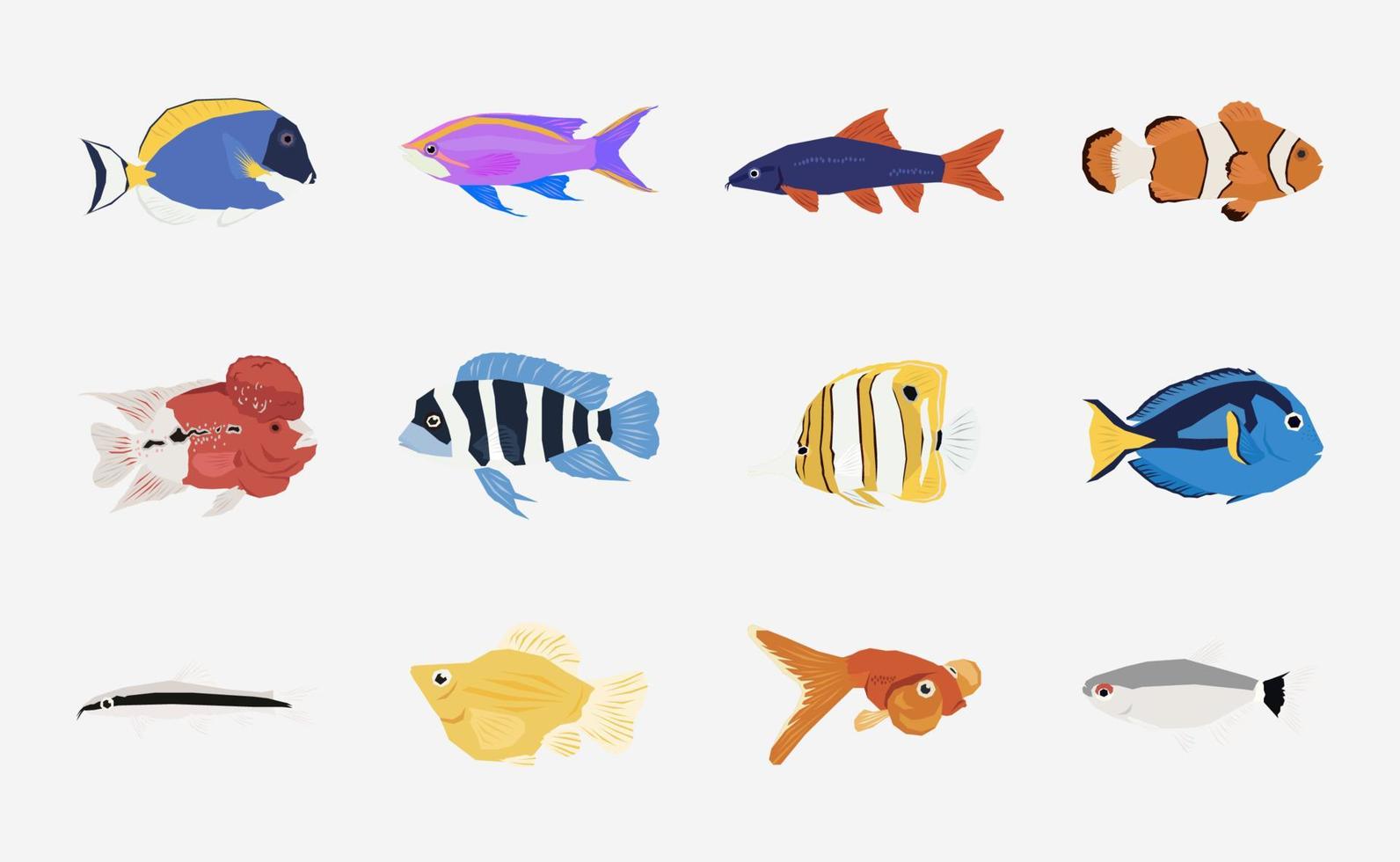 vector de peces de acuario en diseño plano