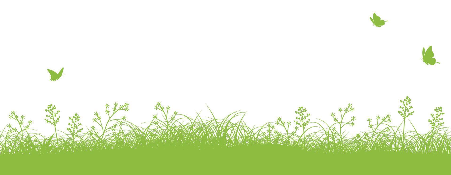 Seamless Green Grassy Field Vector Background Illustration With Text Space. Horizontally Repeatable.