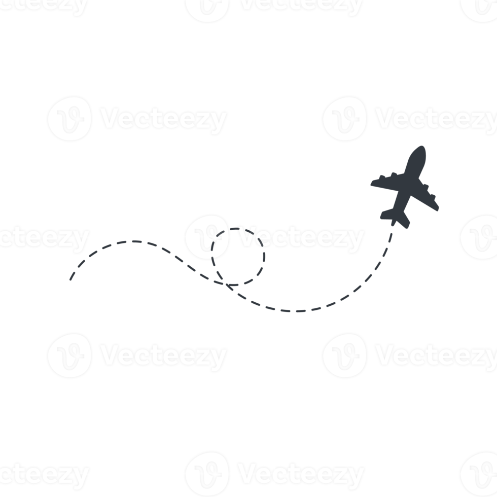 icône de voyage des itinéraires d'avion. Voyage à partir du point de départ et du tracé de la ligne pointillée. png