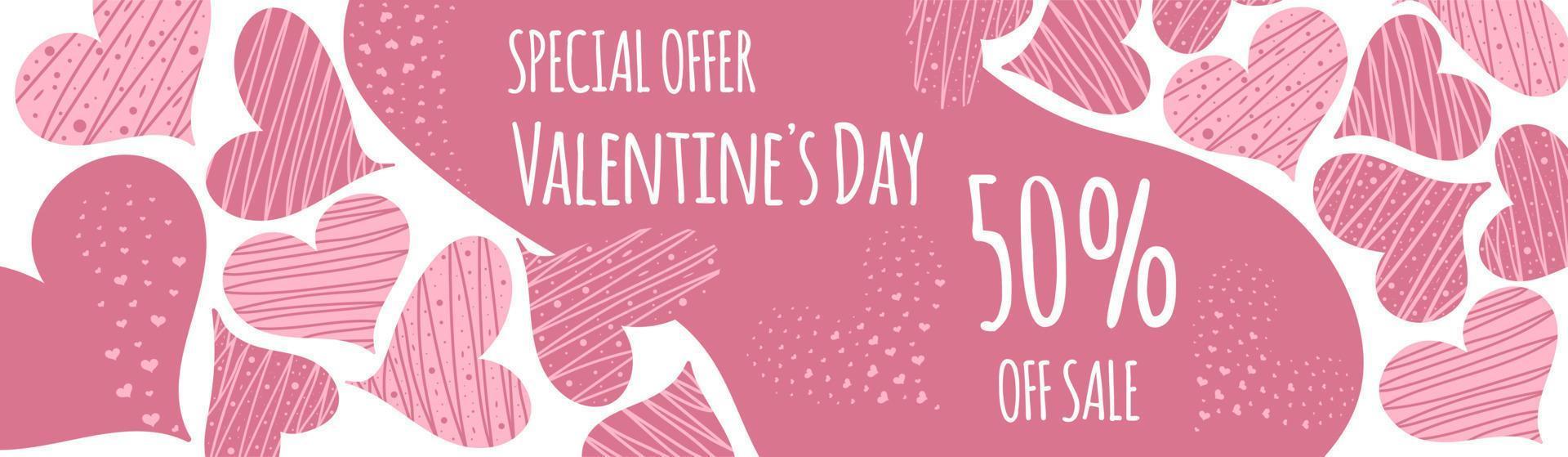 Valentine's Day Sale. Banner or poster with many pink hearts. Can be add text. vector