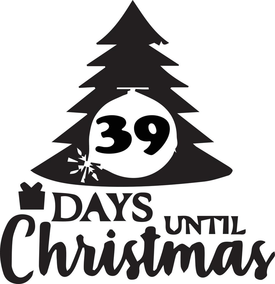 39 días hasta navidad diseño simplista en blanco y negro vector