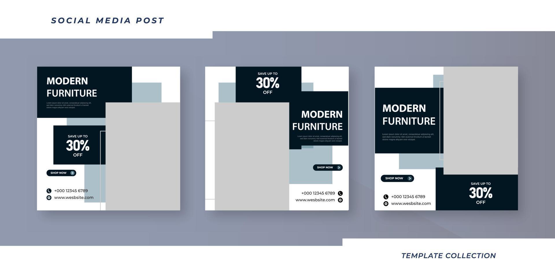 venta de muebles colección de publicaciones de instagram diseño de plantilla de publicación de redes sociales vector