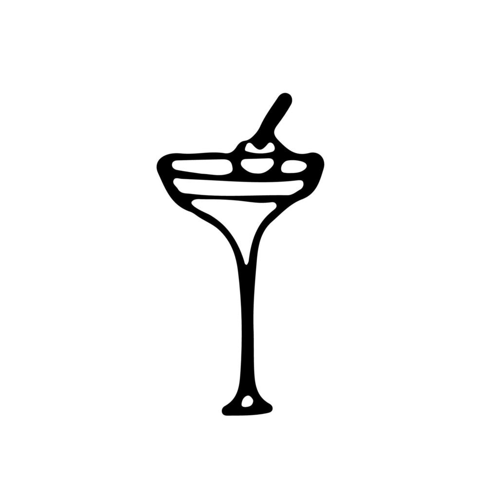 Drink martini glass. Line art hand drawn illustration. Black vector sketch isolated on white.