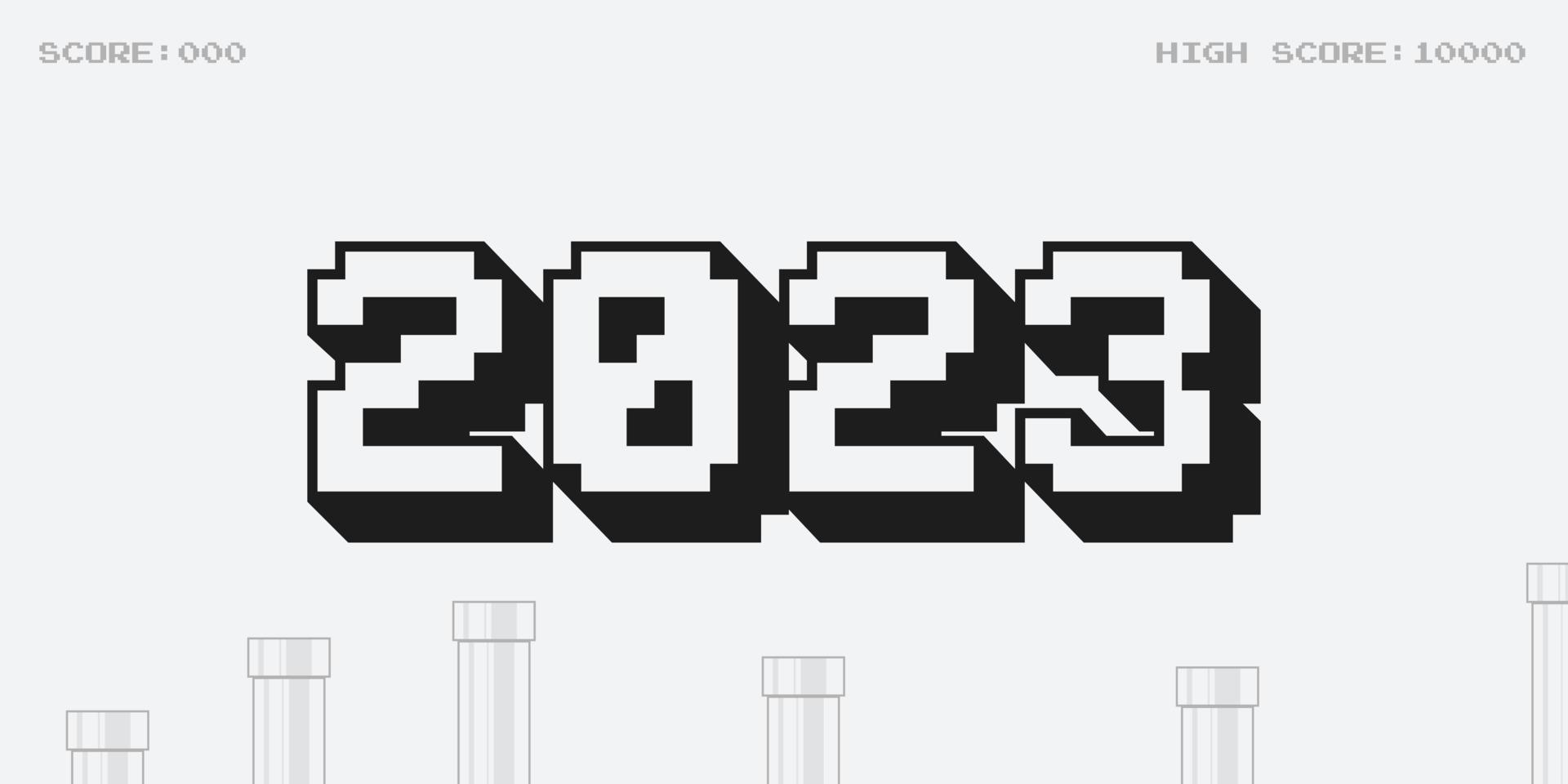 juegos retro 2023 feliz año nuevo diseño vector