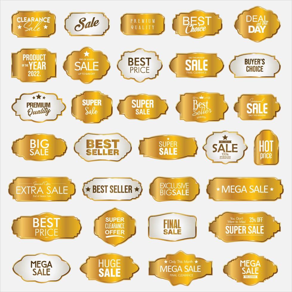 Collection of golden premium retro promo seals stickers vector
