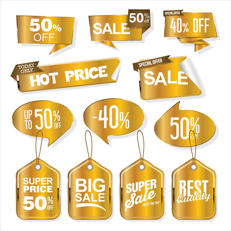 Collection of golden premium retro promo seals stickers vector