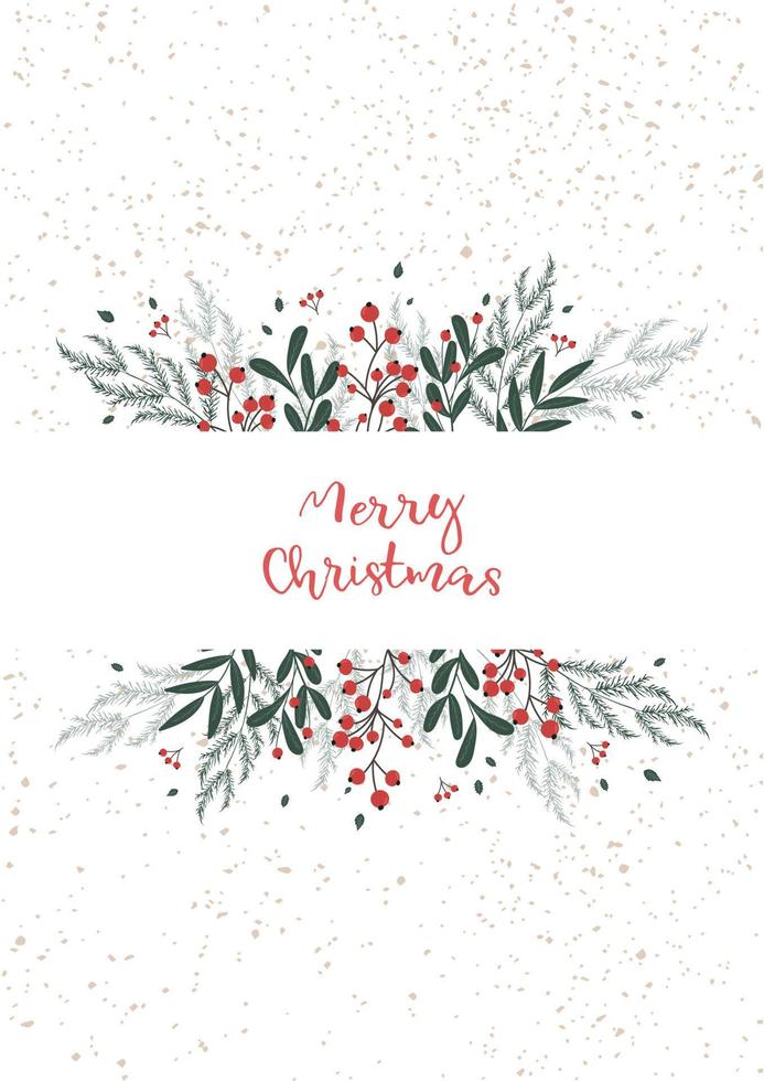 New Year and Christmas poster with a winter composition of branches and berries in an envelope on a white background, vector. vector