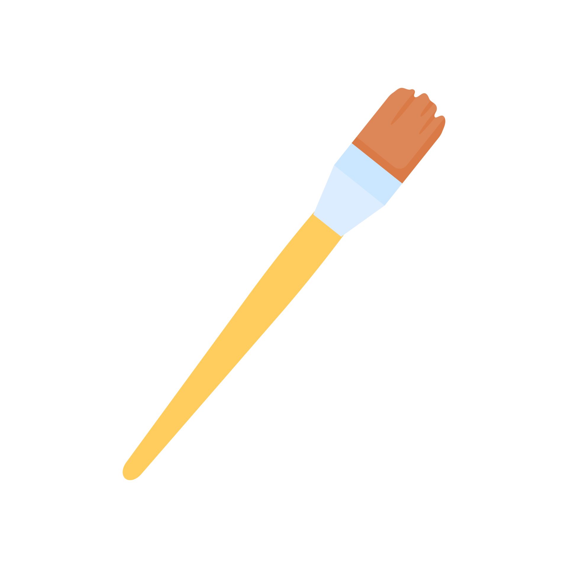 A set of brush heads and paint buckets for creating art from the artist