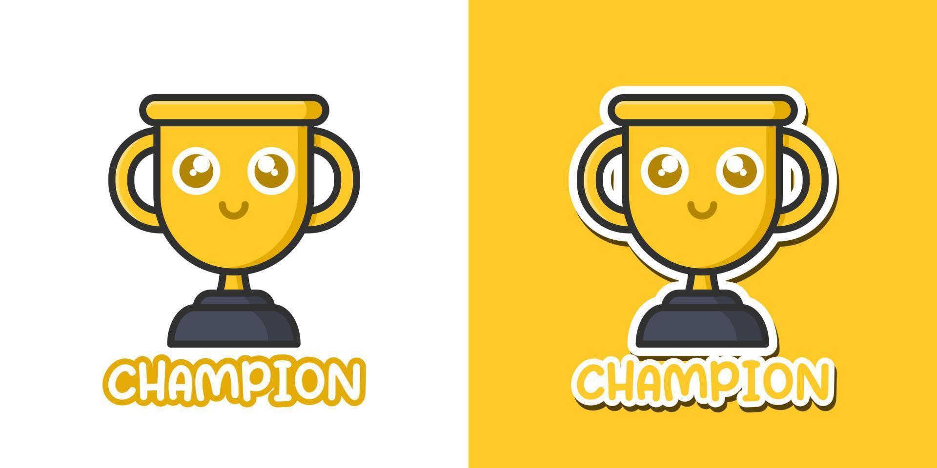 Champion winner thropy gold kawaii cartoon vector icon concept. Flat illustration style for mascot, sticker, logo and icon.