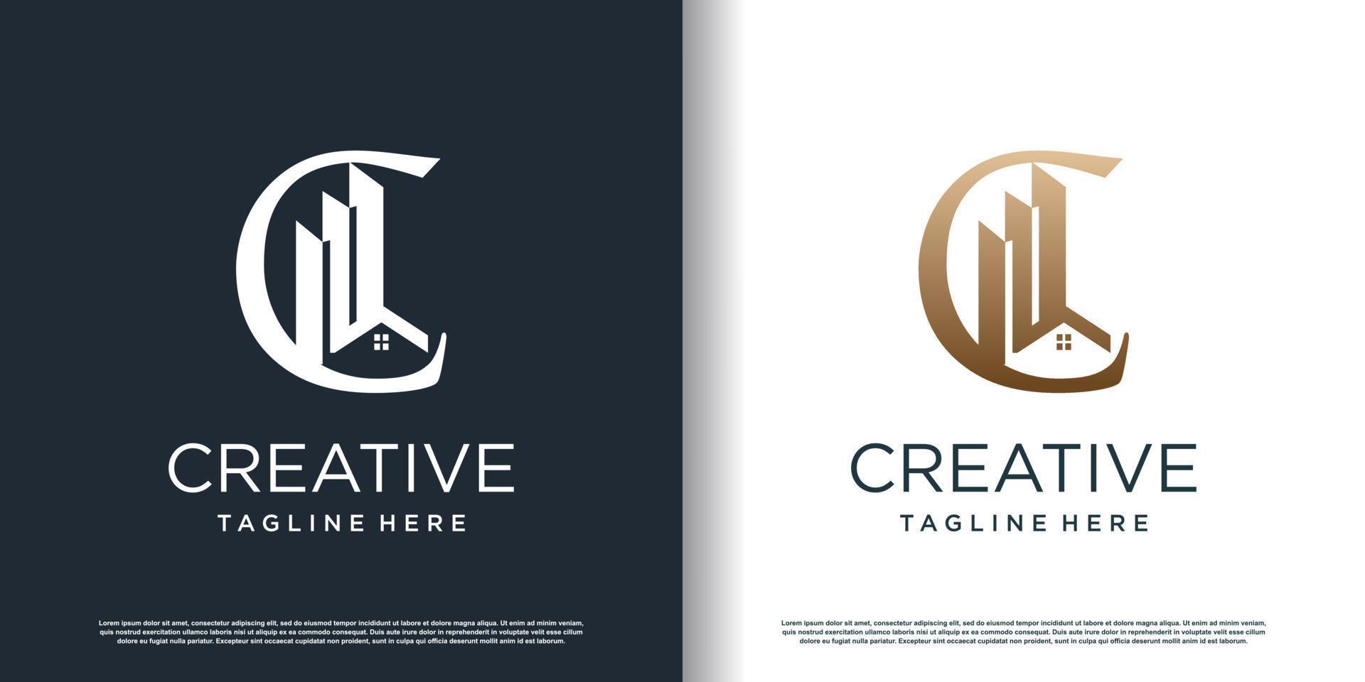 building logo icon with letter c concept design premium vector