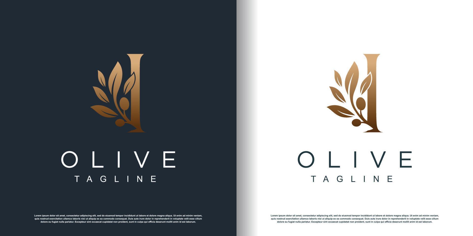 icono de logotipo de oliva con concepto de letra i vector premium