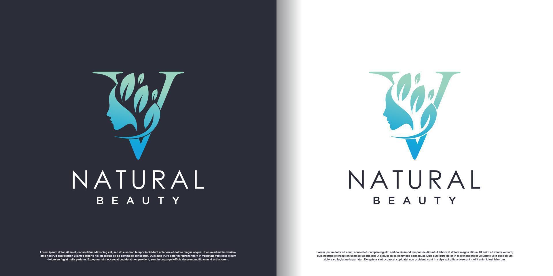 plantilla de logotipo de belleza natural con vector premium de concepto de letra v